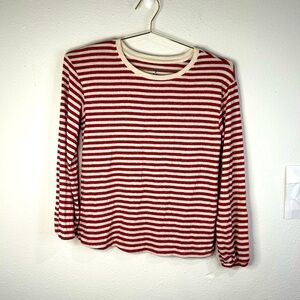 Cat & Jack Girls L 10/12 Red White Stripe Long Sleeve Shirt Cozy Fall Basic
